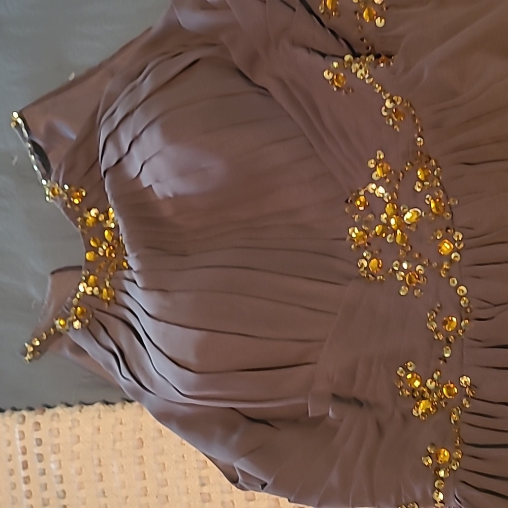 NWOT: Beautiful Lindo Noiva Formal Dress. Taupe with gold sequins. Size 16 - Picture 6 of 6